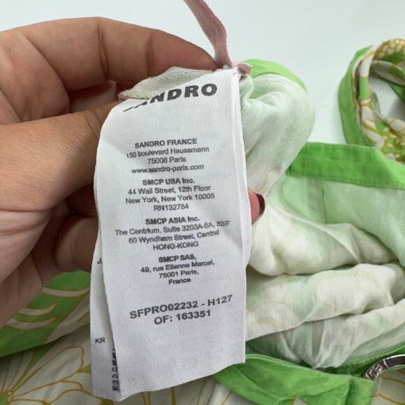 Sandro Dress Womens 36 Small Green Floral Ludmila Cutout Midi Linen Blend - Picture 8 of 15